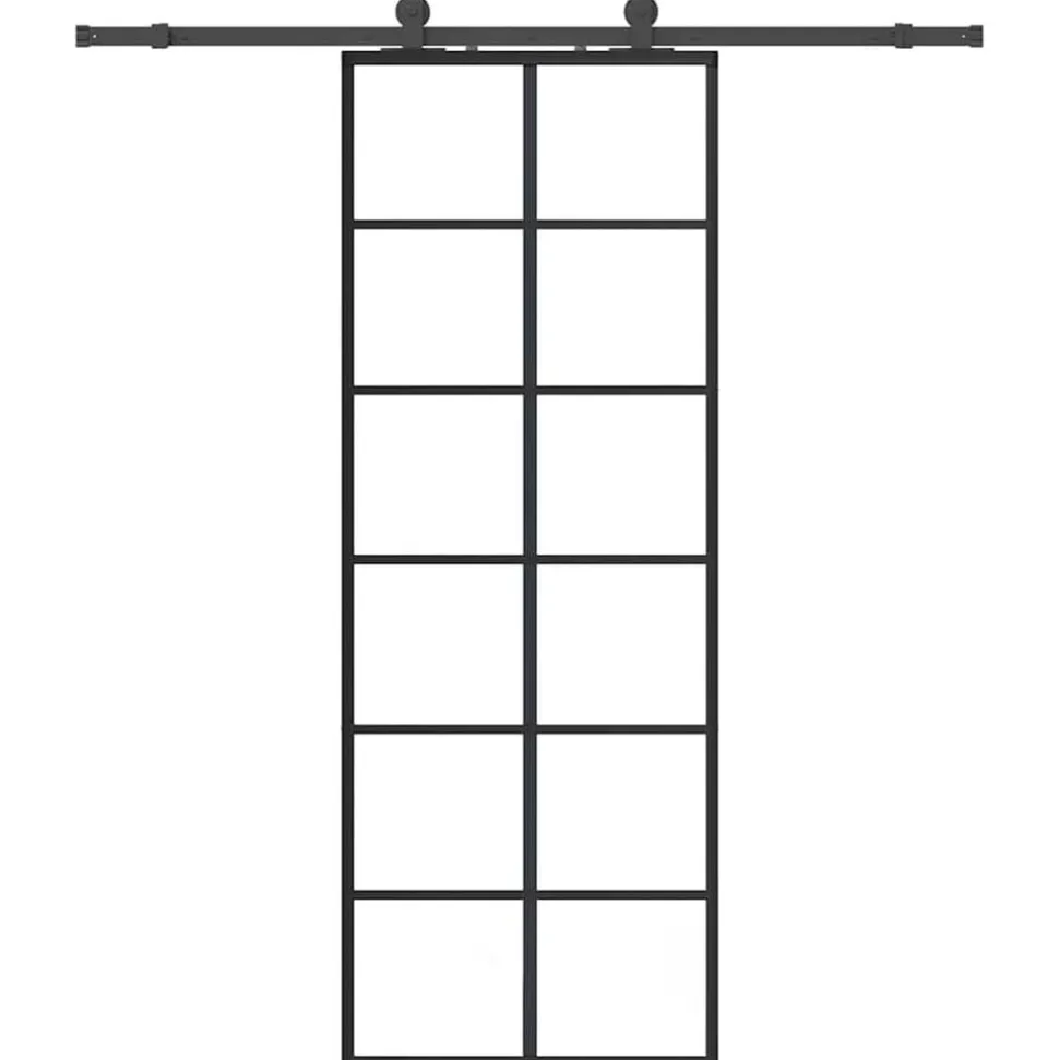 vidaXL Schuifdeur met beslagset 76x205 cm ESG glas zwart