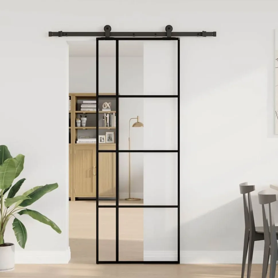 vidaXL Schuifdeur met beslag 76x205 cm ESG-glas en aluminium