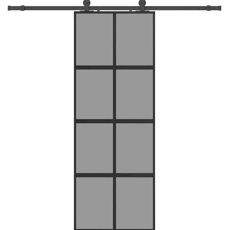vidaXL Schuifdeur met beslagset 76x205 cm gehard glas zwart