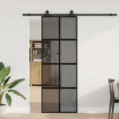 vidaXL Schuifdeur met beslagset 76x205 cm gehard glas zwart