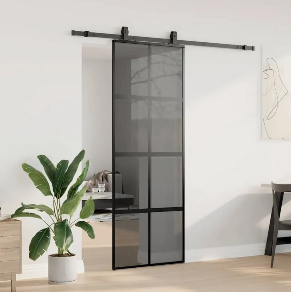 vidaXL Schuifdeur met beslagset 76x205 cm gehard glas zwart