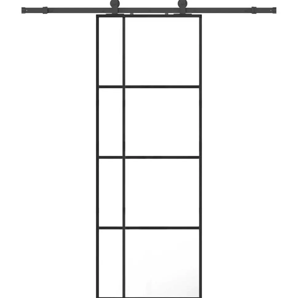 vidaXL Schuifdeur met beslagset 76x205 cm ESG glas zwart