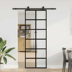 vidaXL Schuifdeur met beslag 76x205 cm ESG-glas en aluminium