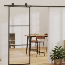 vidaXL Schuifdeur 3-panelen 76x205 cm ESG-glas en aluminium zwart