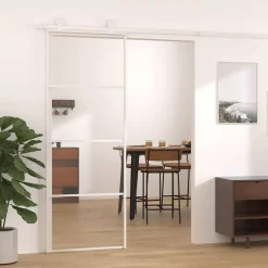 vidaXL Schuifdeur 76x205 cm ESG-glas en aluminium wit