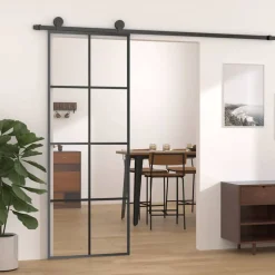 vidaXL Schuifdeur 76x205 cm ESG-glas en aluminium zwart