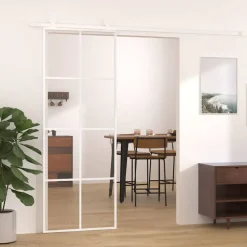 vidaXL Schuifdeur 76x205 cm ESG-glas en aluminium wit