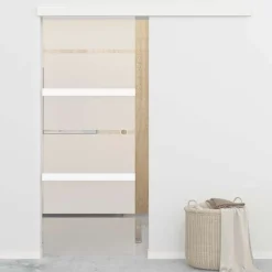 vidaXL Schuifdeur 76x212 cm ESG-glas en aluminium zilverkleurig