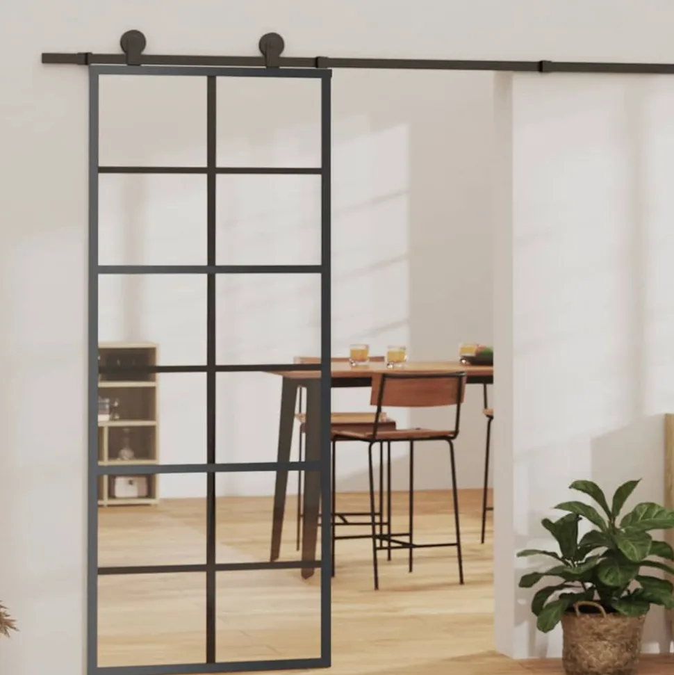 vidaXL Schuifdeur 76x205 cm ESG-glas en aluminium zwart