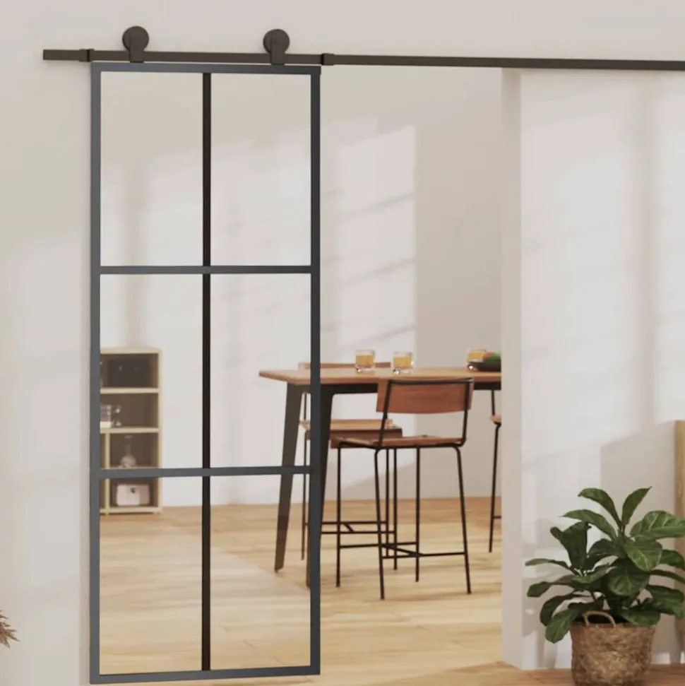 vidaXL Schuifdeur 76x205 cm ESG-glas en aluminium zwart