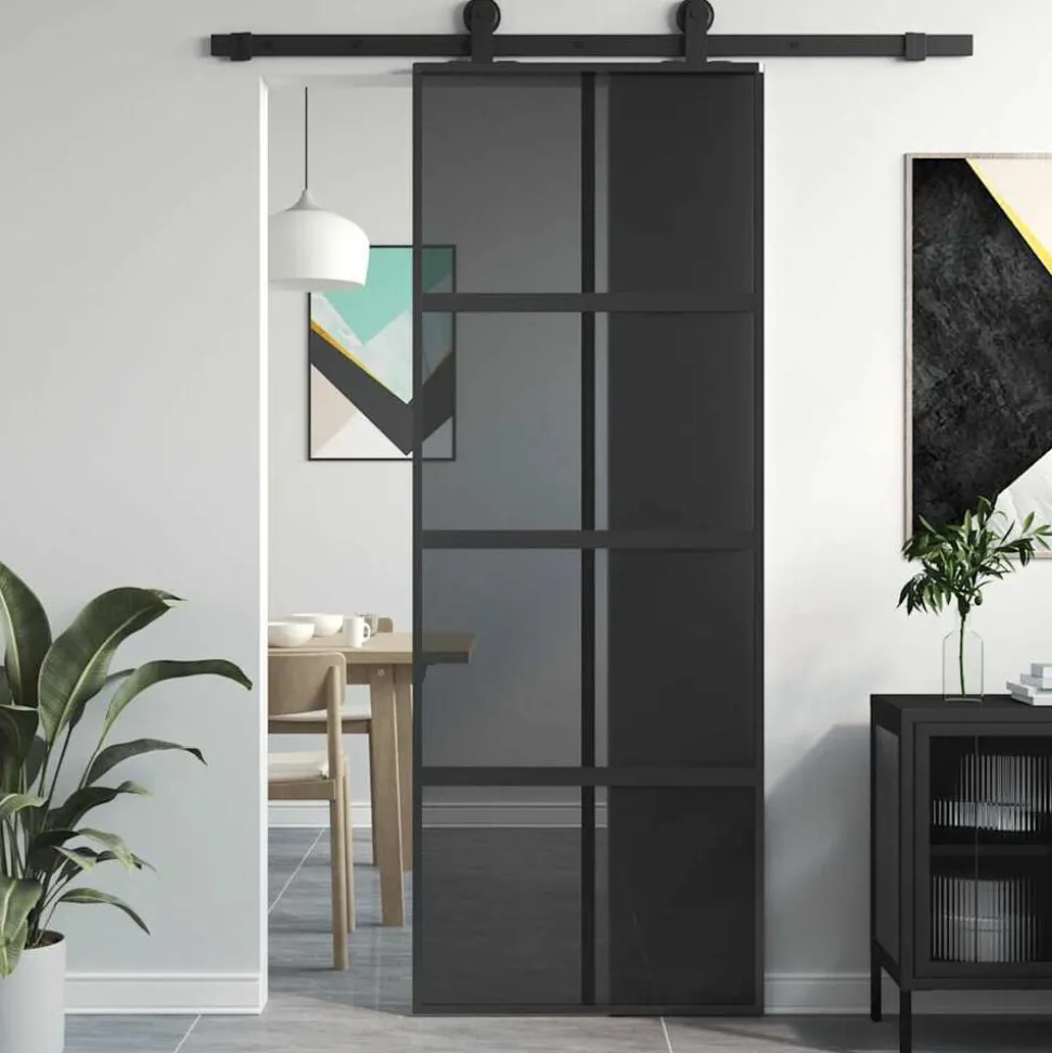 vidaXL Schuifdeur 76x205 cm gehard glas en aluminium zwart