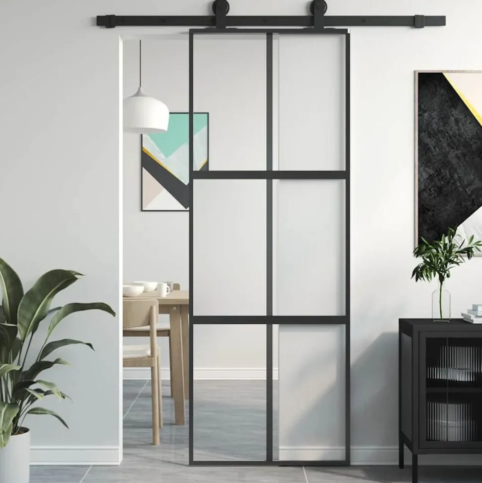vidaXL Schuifdeur 76x205 cm gehard glas en aluminium zwart
