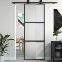 vidaXL Schuifdeur 76x205 cm gehard glas en aluminium zwart