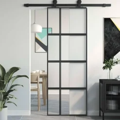 vidaXL Schuifdeur 76x205 cm gehard glas en aluminium zwart