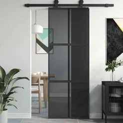 vidaXL Schuifdeur 76x205 cm gehard glas en aluminium zwart