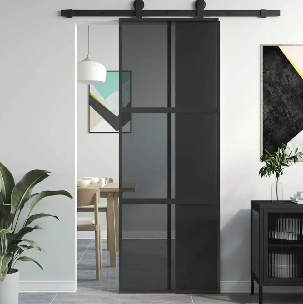 vidaXL Schuifdeur 76x205 cm gehard glas en aluminium zwart