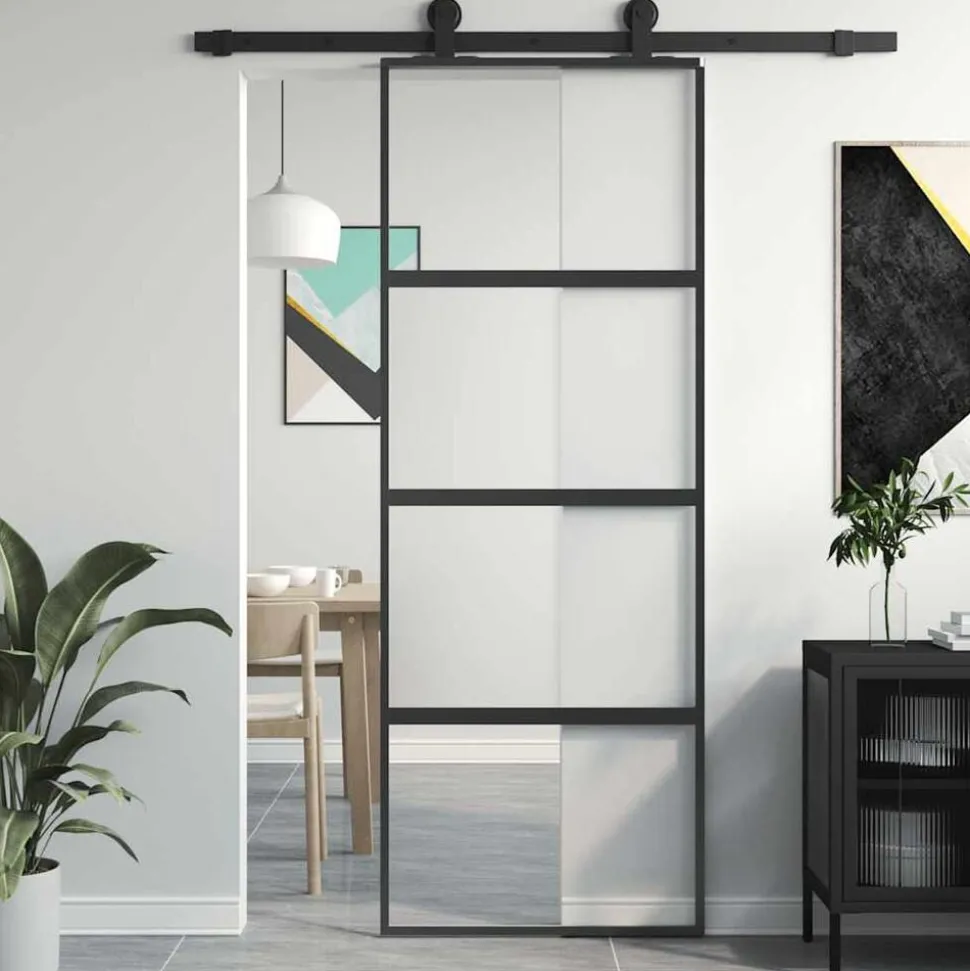 vidaXL Schuifdeur 76x205 cm gehard glas en aluminium zwart