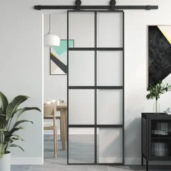 vidaXL Schuifdeur 76x205 cm gehard glas en aluminium zwart