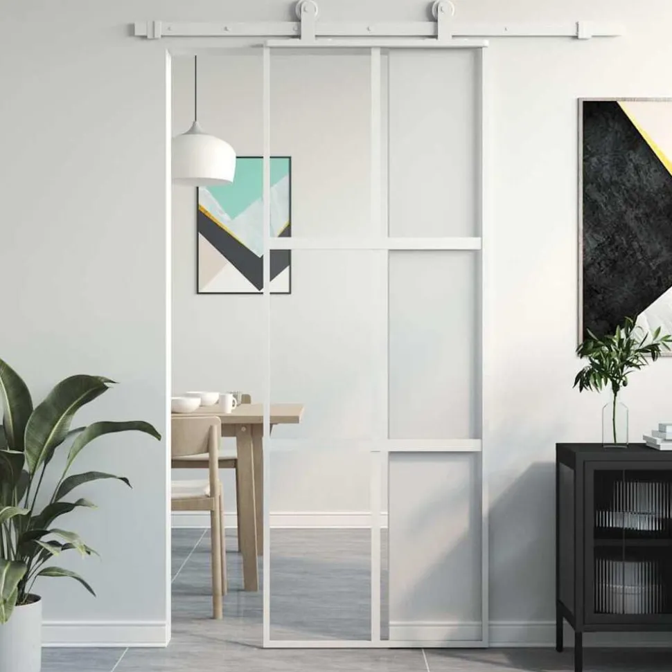 vidaXL Schuifdeur 76x205 cm gehard glas en aluminium wit
