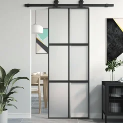 vidaXL Schuifdeur 76x205 cm gehard glas en aluminium zwart