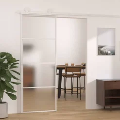vidaXL Schuifdeur 76x205 cm mat ESG-glas en aluminium wit