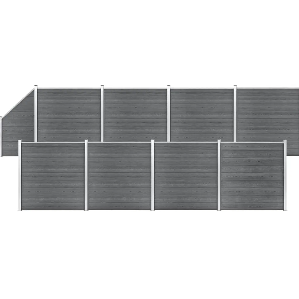 vidaXL Schuttingset 8 vierkant en 1 schuin 1484x186 cm HKC grijs