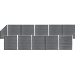 vidaXL Schuttingset 10 vierkant en 1 schuin 1830x186 cm HKC grijs
