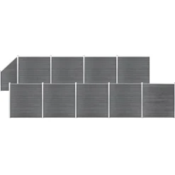 vidaXL Schuttingset 9 vierkant en 1 schuin 1657x186 cm HKC grijs