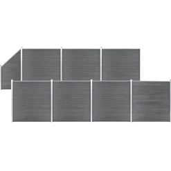 vidaXL Schuttingset 7 vierkant en 1 schuin 1311x186 cm HKC grijs
