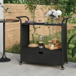 vidaXL Serveerwagen met lade 100x45x97 cm poly rattan zwart