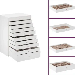 vidaXL Sieradendoos 10-laags met horlogehouders wit 29x20,5x40,5 cm