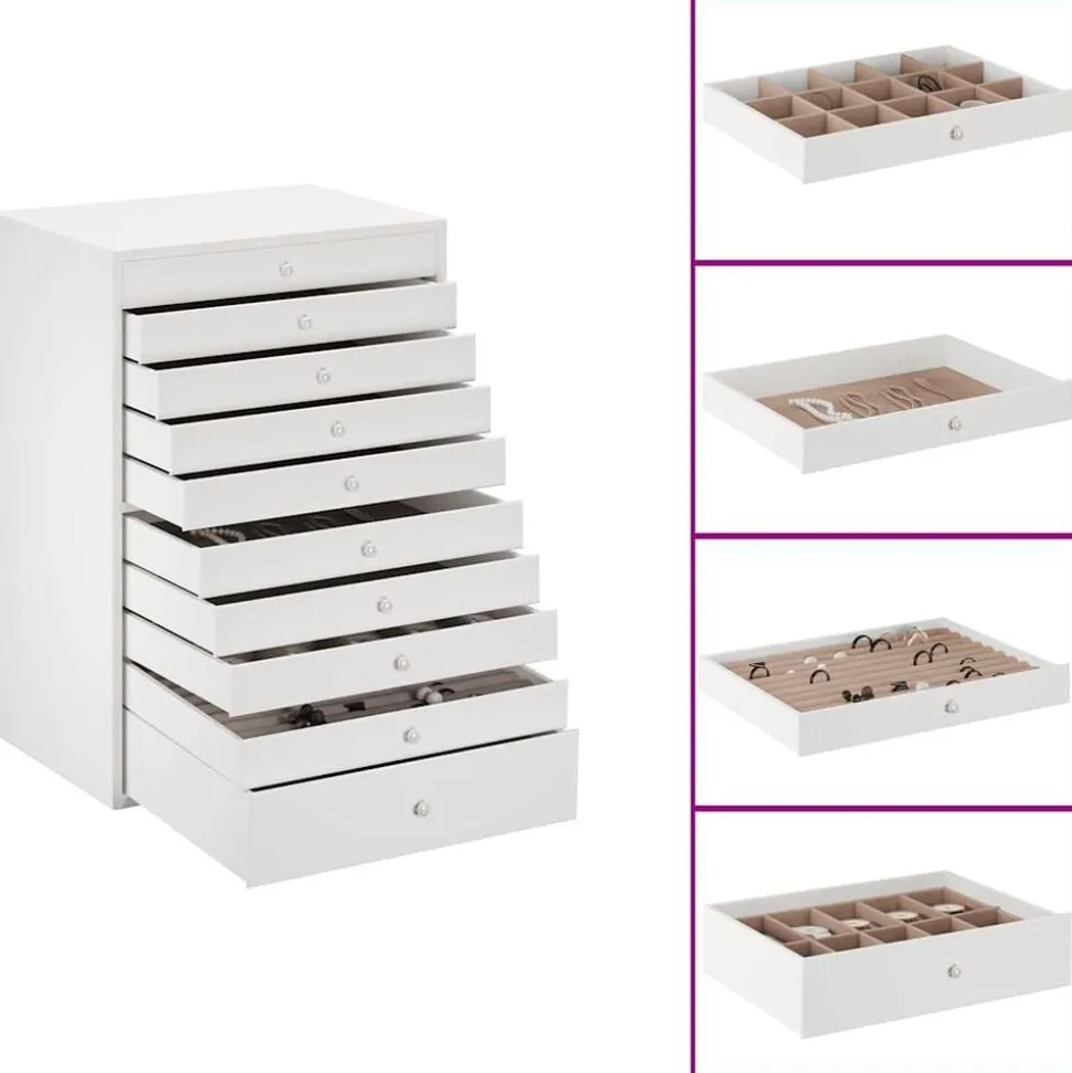 vidaXL Sieradendoos 10-laags met horlogehouders wit 29x20,5x40,5 cm