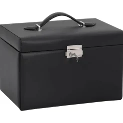 vidaXL Sieradendoosje 3-laags spiegel afsluitbaar 26x18x17,5 cm zwart
