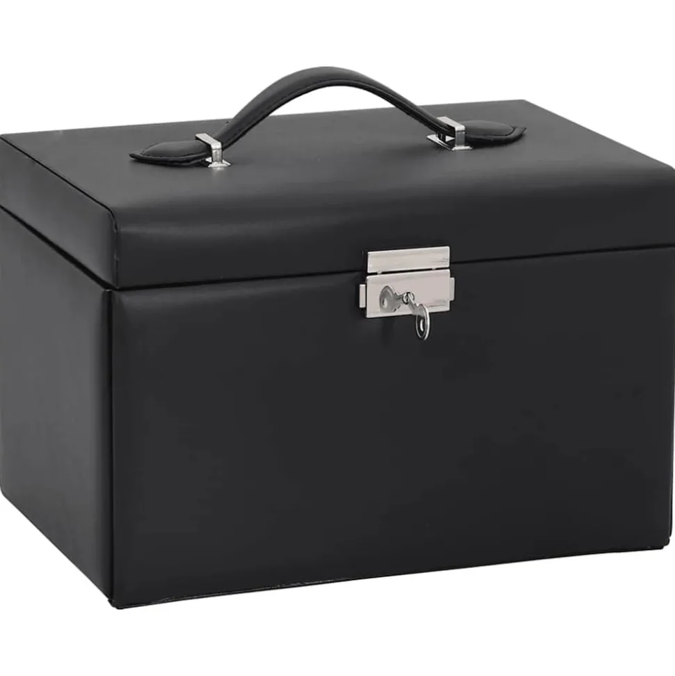 vidaXL Sieradendoosje 3-laags spiegel afsluitbaar 26x18x17,5 cm zwart