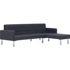 vidaXL Slaapbank L-vormig polyester donkergrijs