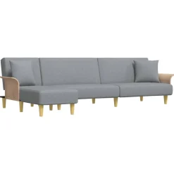 vidaXL Slaapbank L-vormig 279x140x70 cm stof lichtgrijs