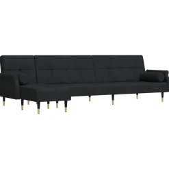 vidaXL Slaapbank L-vormig 271x140x70 cm fluweel zwart