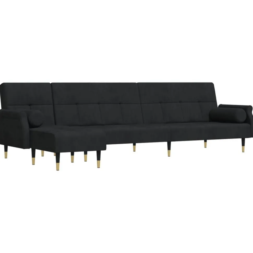 vidaXL Slaapbank L-vormig 271x140x70 cm fluweel zwart