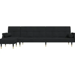 vidaXL Slaapbank L-vormig 271x140x70 cm fluweel zwart