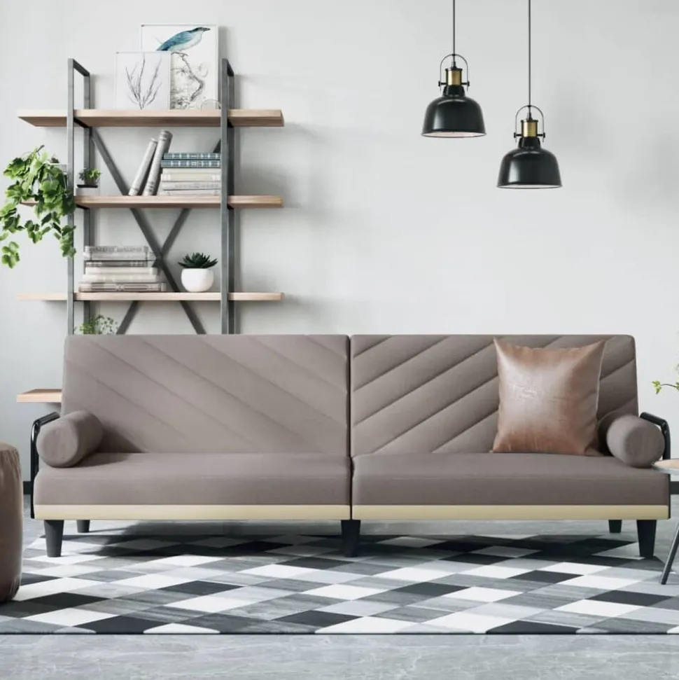 vidaXL Slaapbank met armleuningen stof taupe