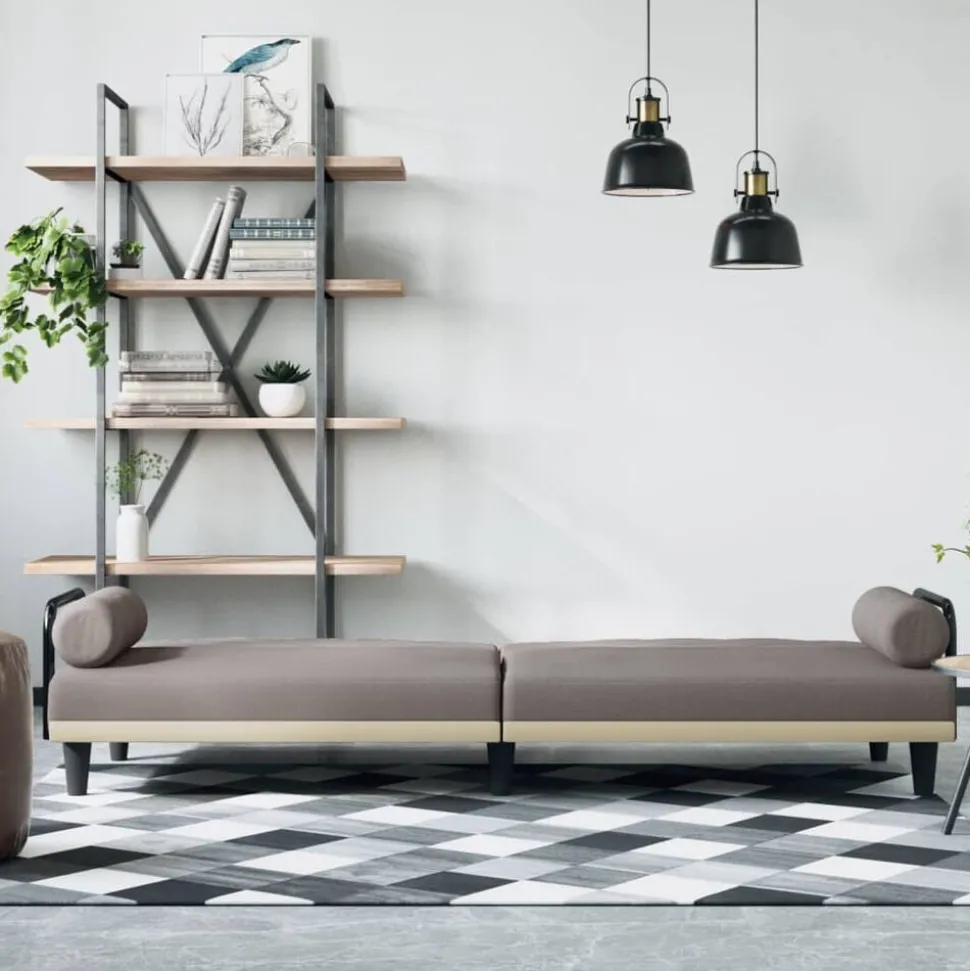 vidaXL Slaapbank met armleuningen stof taupe