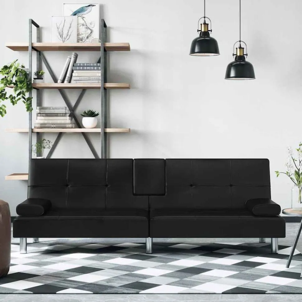 vidaXL Slaapbank met bekerhouders kunstleer zwart