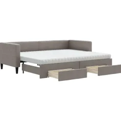 vidaXL Slaapbank met onderschuifbed en lades 80x200 cm stof taupe