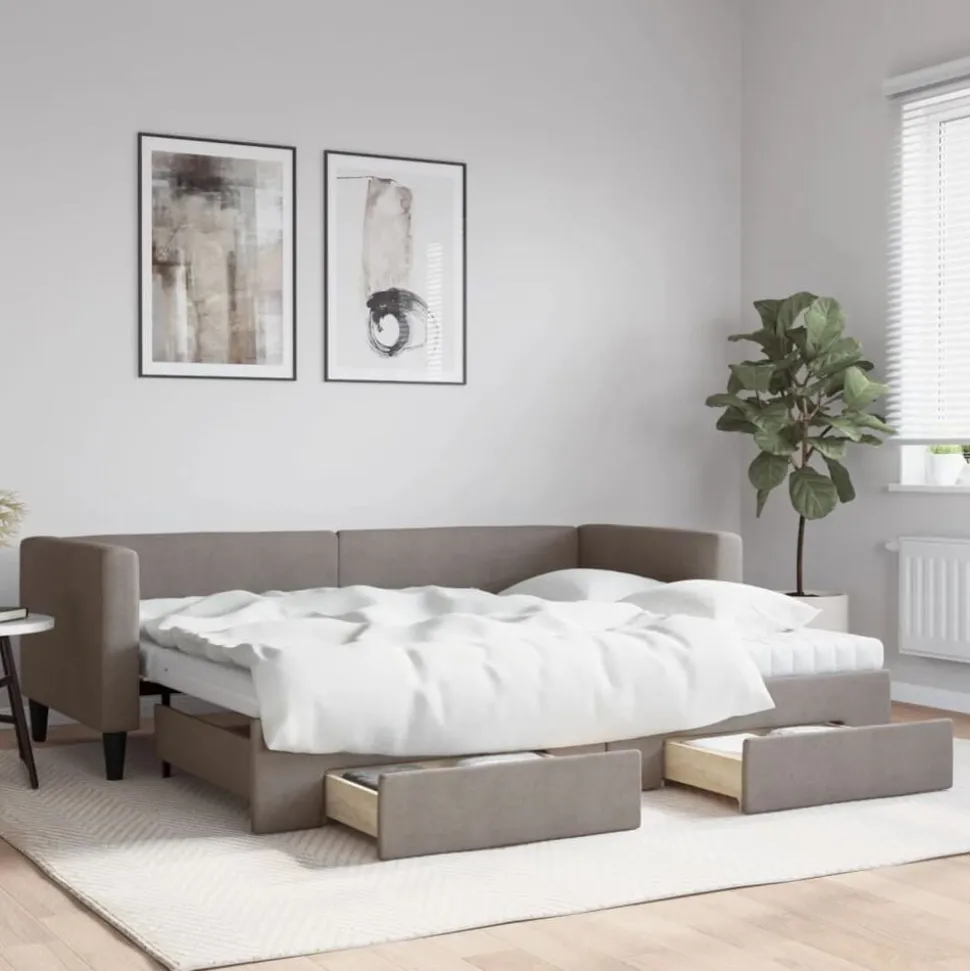 vidaXL Slaapbank met onderschuifbed en lades 80x200 cm stof taupe