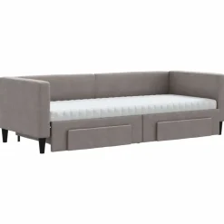 vidaXL Slaapbank met onderschuifbed en lades 80x200 cm stof taupe