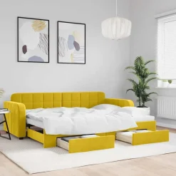 vidaXL Slaapbank met onderschuifbed en lades 80x200 cm fluweel geel