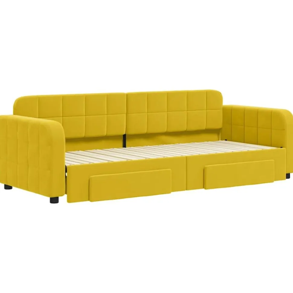 vidaXL Slaapbank met onderschuifbed en lades 80x200 cm fluweel geel
