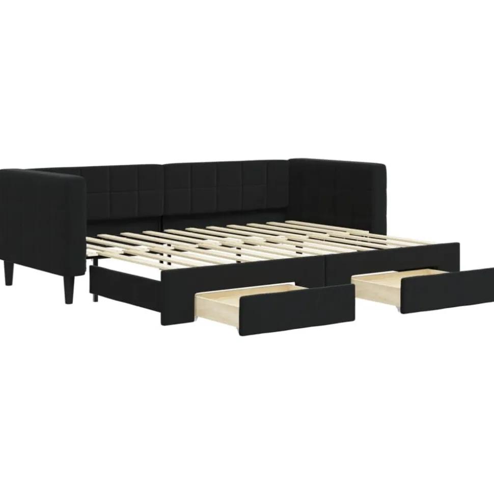 vidaXL Slaapbank met onderschuifbed en lades 80x200 cm fluweel zwart