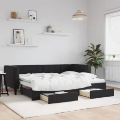 vidaXL Slaapbank met onderschuifbed en lades 80x200 cm fluweel zwart