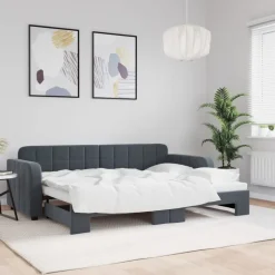 vidaXL Slaapbank met onderschuifbed 80x200 cm fluweel donkergrijs